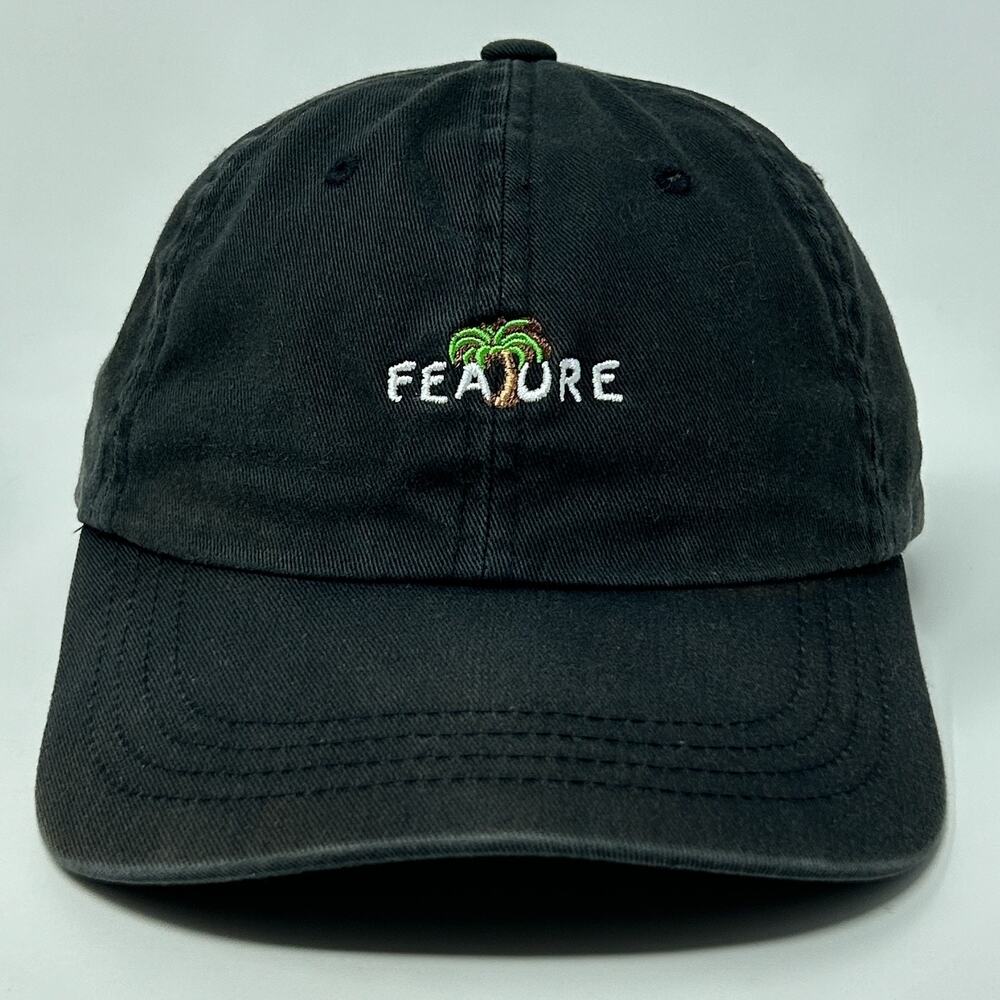 Feature Dad Hat Baseball Cap Spellout Streetwear Sneakerhead Black Strapback